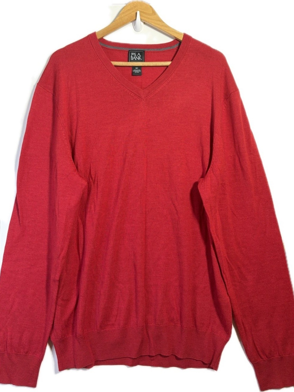 Jos A Bank Traveler Red Merino Wool V-Neck Sweater 2XLT Preppy Menswear